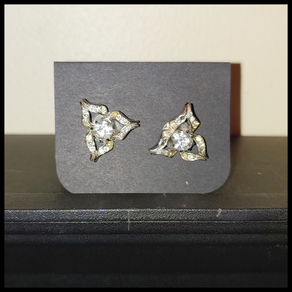 Vintage Triangular Petal Rhinestone Earrings